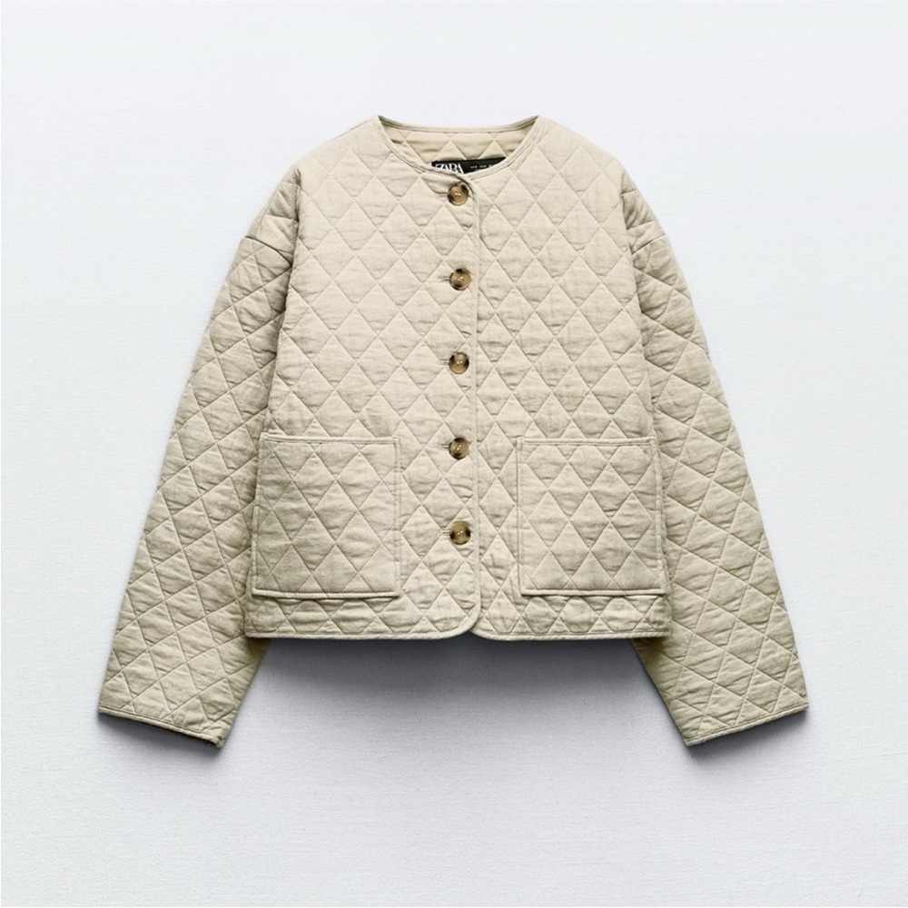 Zara Cream Quilted Puffer Jacket